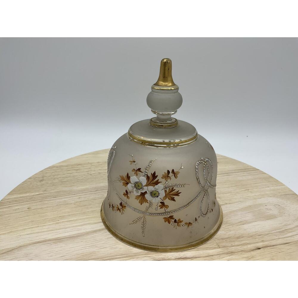 Vintage Hand Painted Glass Dome Lid ONLY Cover Gold‎ Trim Floral Enamel Frosted